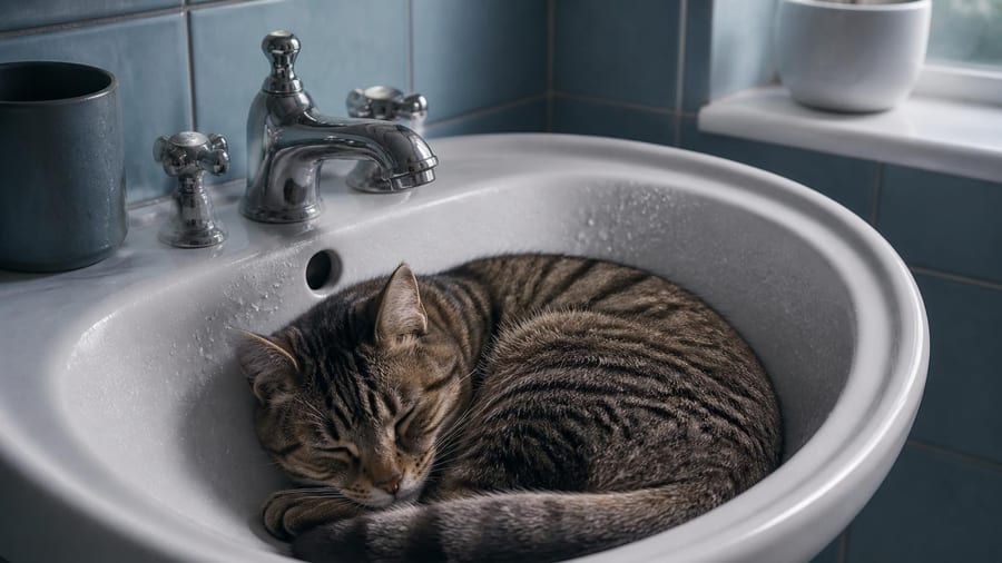 Votre chat se couche soudain dans l'évier ou la baignoire : ce n'est pas un caprice, c'est un signal